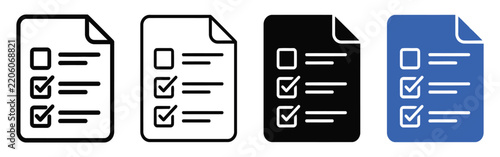 Checklist icon set with document symbols and check marks for business task management and survey design