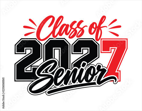 Class of 2027 Senior Graduation Typography with Bold Script Lettering