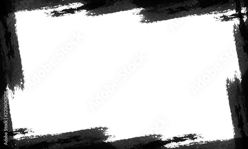 Black ink brush stroke frame, rough, textured border isolated on transparent background, PNG image
