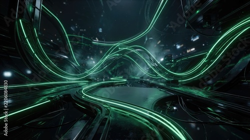 Futuristic abstract neon green light landscape