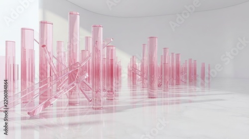 abstract pink glass tubes in modern minimalist interior