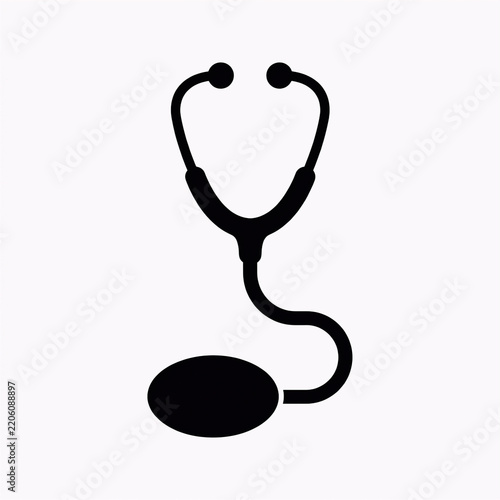 Stethoscope icon, medical diagnostic tool silhouette for healthcare and clinical design.