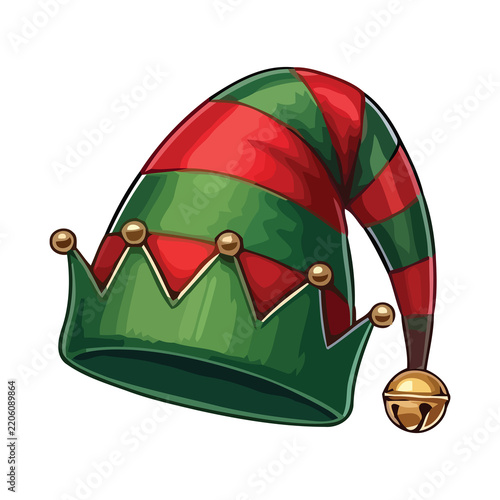 Christmas elf hat with jingle bells isolated on transparent background