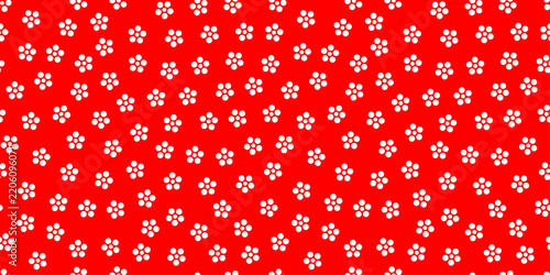 和風小花のシームレスパターン 赤背景の伝統和柄テキスタイル素材　Japanese Floral Seamless Pattern Traditional Red Flower Background