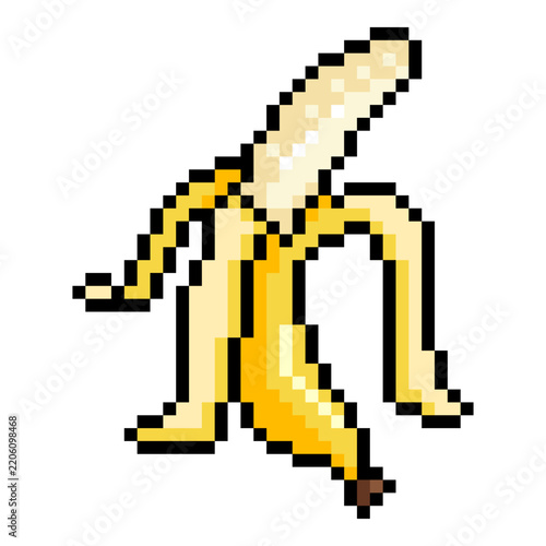 Vector Pixel Art Icon of Half Peeled Banana