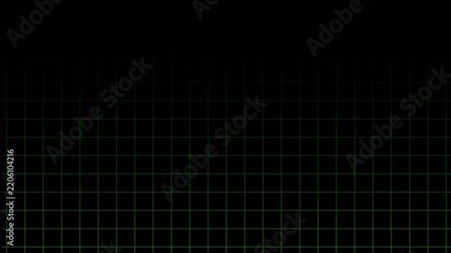 Green grid lines moving upward on black background. Retro tech loop, perfect for synthwave, cyber background and futuristic overlay.