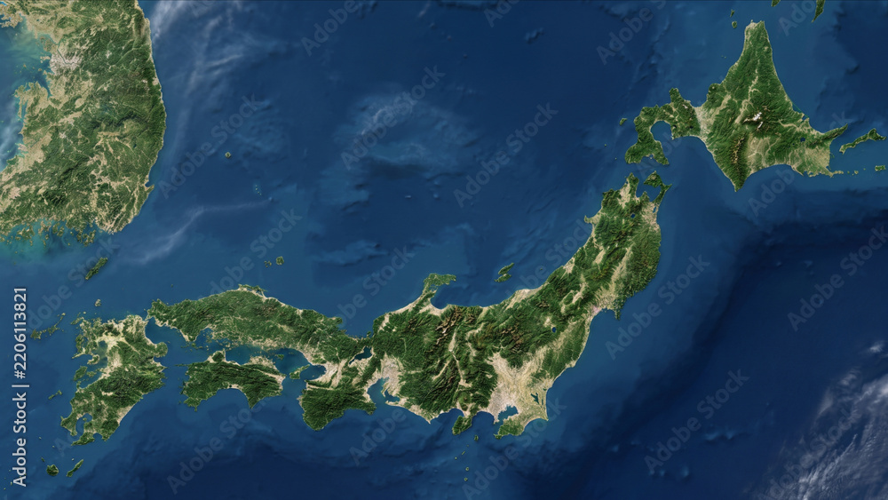 Fototapeta premium 宇宙の衛星軌道から日本列島と太平洋を見下ろす高精細な地球観測画像