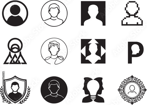 User avatar profile icons set collection of minimalist human silhouettes symbols and graphic design elements