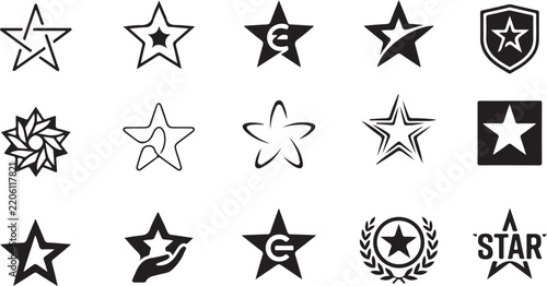 Star logo icon design vector set collection of various graphic symbols and geometric shapes on black background
