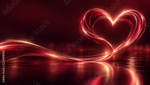 2027 romantic posters featuring glowing heart light trails reflected on dark water create elegant love background for celebration design
