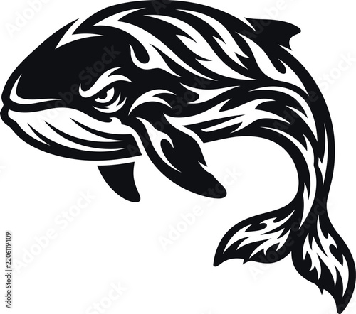 Aggressive Tribal Whale Vector Mascot Design Isolated on White Background