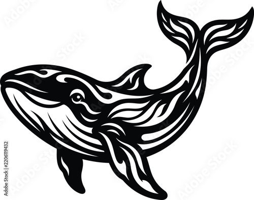 Tribal Style Humpback Whale Silhouette Vector Illustration Isolated on White Background