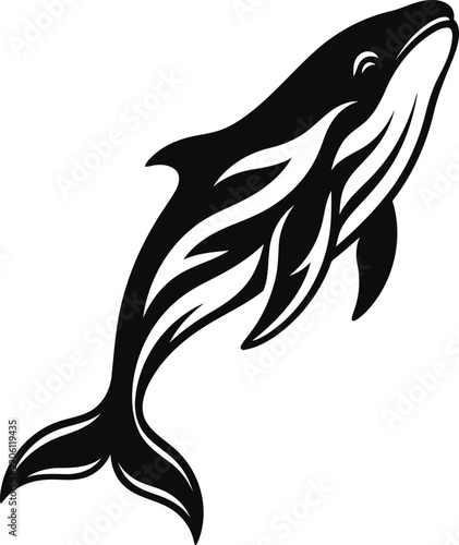 Tribal Blue Whale Vector Silhouette isolated on White Background