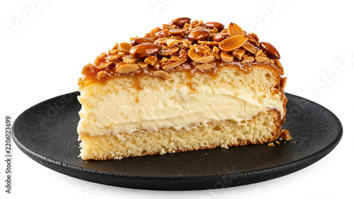 Bienenstich Slice German Bee Sting Cake with Almond Caramel on Plate