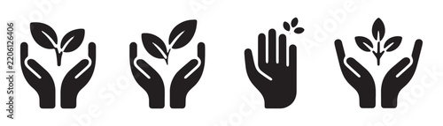 Eco friendly hands holding young sprout icons for environmental protection and organic growth design.