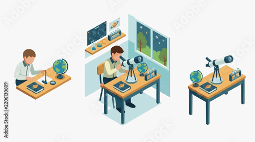 Professional of Scientists Engaged in Educational and Research Activities with Lab Equipment and Globe