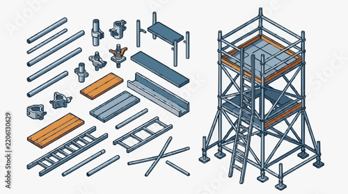 Professional of Scaffolding Components and Assembled Metal Scaffolding Structure with Wooden Planks