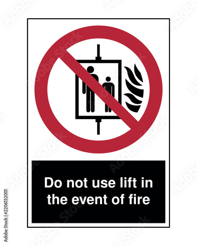 ISO 7010 P020 Do Not Use Lift in the Event of Fire Sign, Prohibition Symbol for Elevators, Fire Safety, Emergency Evacuation, Buildings, Workplaces and Public Facilities