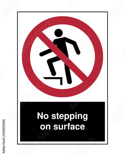 ISO 7010 P019 No Stepping on Surface Sign with Prohibited Footstep Symbol, Red Circle and Diagonal Bar for Industrial Facilities, Construction Sites, Workplaces and Restricted Areas