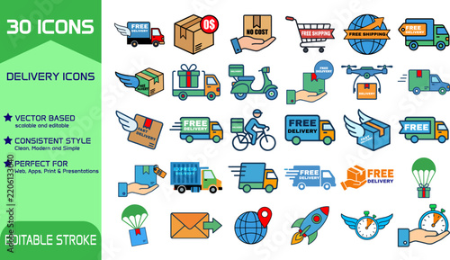 Free Delivery and Shipping Service Icon Set