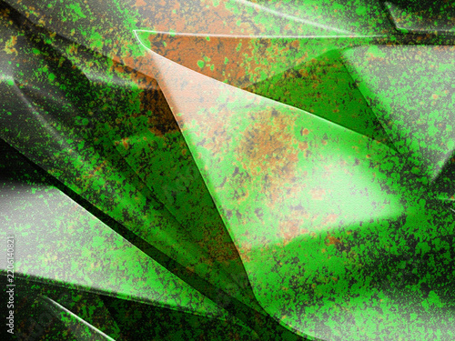 Abstract Green Geometric Texture with Angular Shapes, Light Reflections and Grunge Effects