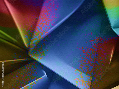 Abstract Multicolor Geometric Background with Metallic Blue Shapes and Vibrant Light Reflections