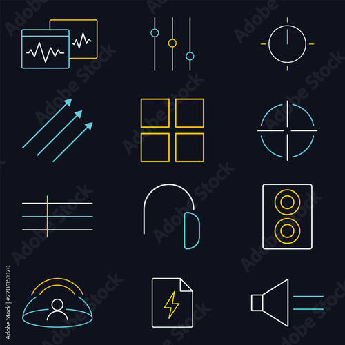 Premium 3D Immersive Spatial Audio And Advanced Sound Engineering UI Acoustic Wave Line Vector Icon Bundle Set

