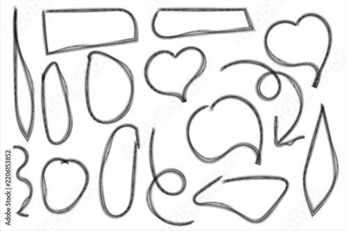 Hand drawn abstract shapes sketch doodle style black and white illustration