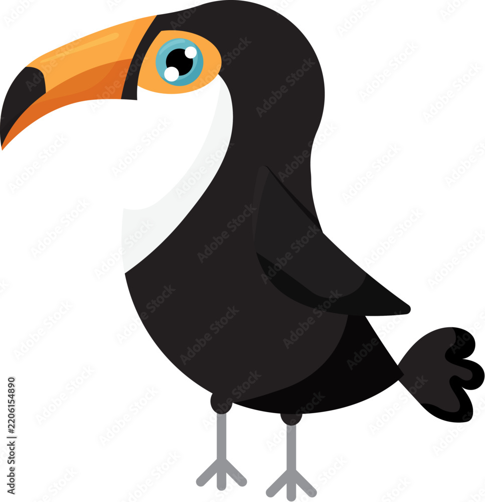 Obraz premium Toucan bird cartoon character. Cute toucan flat isolated on white. South America fauna.