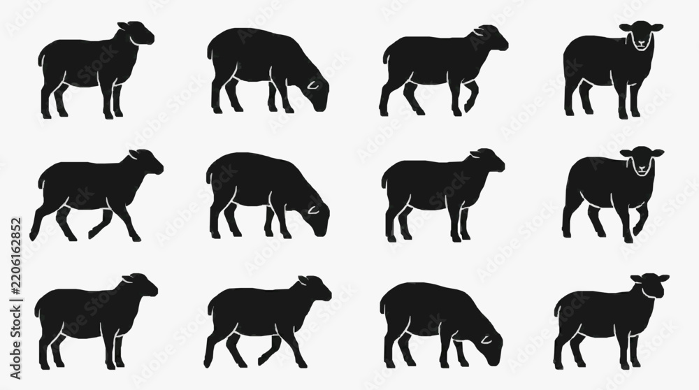 Obraz premium Black Sheep Silhouettes in Various Poses for Design and