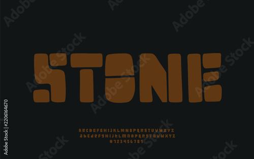 Bold blocky stone font and heavy retro alphabet vector with unique letters