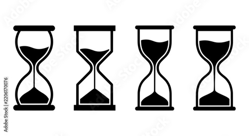 Minimalist Hourglass Icon Set, Black Sand Timer Vector Symbols for Business