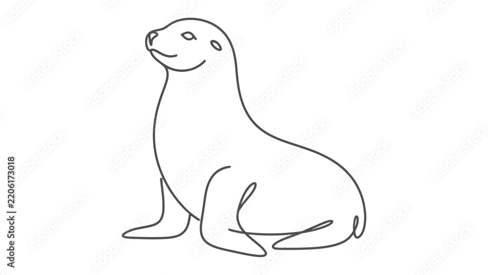 Fototapeta premium Sea Lion Outline: A simple, clean line drawing of a sea lion sitting attentively, its outline defining its sleek form.