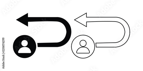 Return and refund arrow icon with user profile for ecommerce product return back navigation exchange and customer service