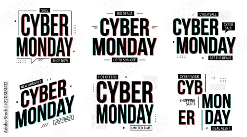 Cyber monday sale promotions with discount offers with bold digital banners