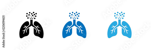 Healthy lungs icon set showing different conditions in blue and black