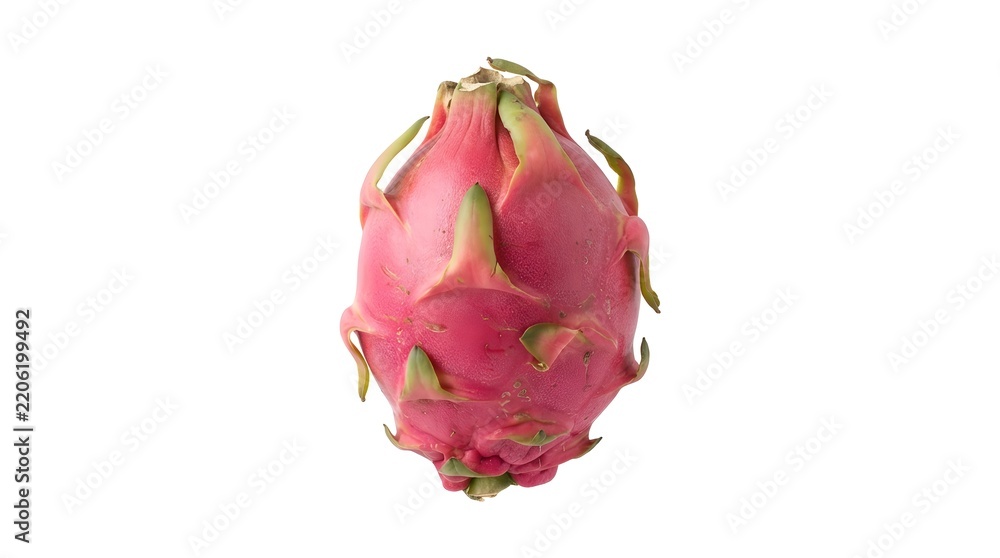 Fototapeta premium Fresh Whole Dragon Fruit Pitaya Isolated on White Background, Vibrant Pink Tropical Fruit for Healthy Eating and Culinary Food Photography