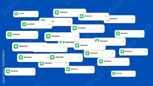 Message Notification Banners Popping Up Rapidly on Blue Screen Background for Smartphone Communication and Social Media Video Overlay