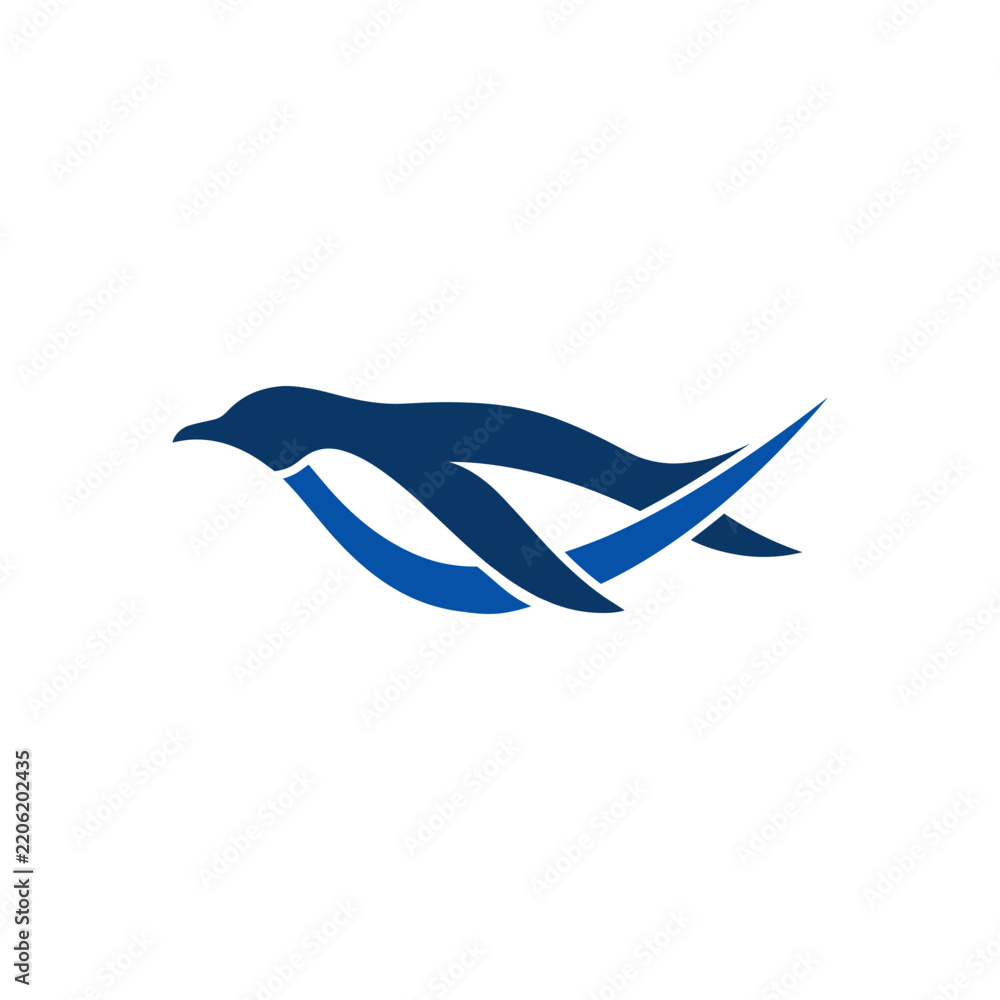 Obraz premium Minimalist stylized blue penguin logo design vector.