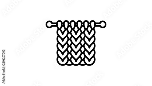 Hand knitting stitch pattern outline icon illustrating textile craft art.