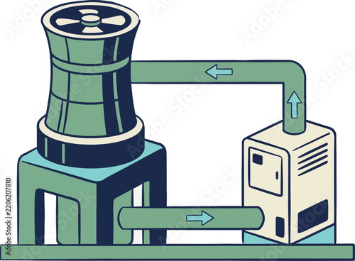 Industrial cooling tower HVAC closed loop system isometric vector graphic