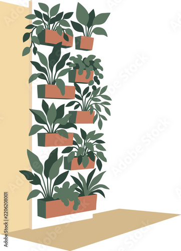 Vertical garden living wall indoor house plants isometric vector illustration