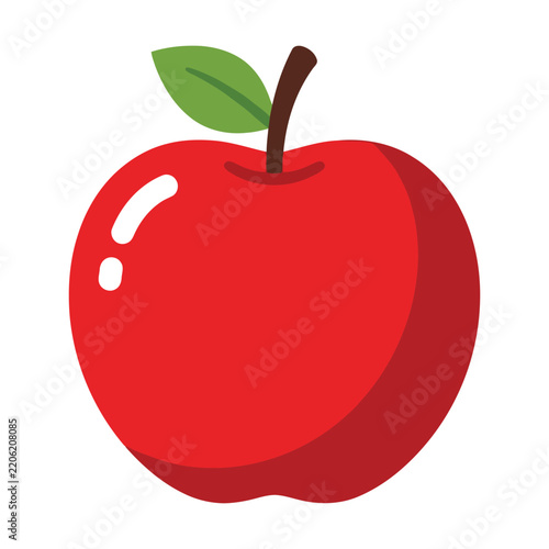 A simple red apple fruit with a green leaf icon