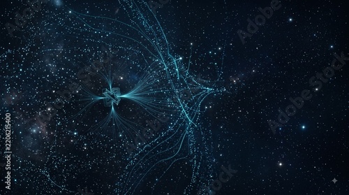 Cosmic Neural Network: A visualization of a vast, interconnected neural network pulsating with blue light against the backdrop of a starry cosmos.