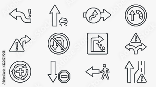 Comprehensive Set of Road and Traffic Direction Icons for Navigation Systems