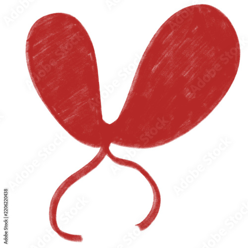 Hand drawn red abstract ribbon bow shape with chalk texture