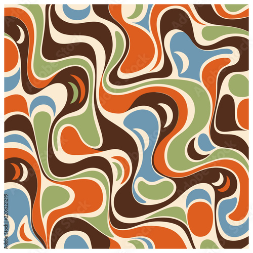 Retro Wavy Abstract Seamless Pattern SVG, Groovy Organic Shapes, Mid Century Surface Design