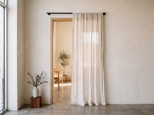 Hanging gauzy fabric doorway curtain