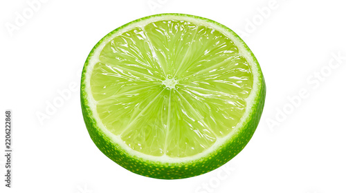Vibrant green lime slice with juicy pulp, isolated on transparent background