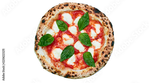 Obraz na plátně Neapolitan pizza with fresh mozzarella tomato sauce and basil leaves, isolated o